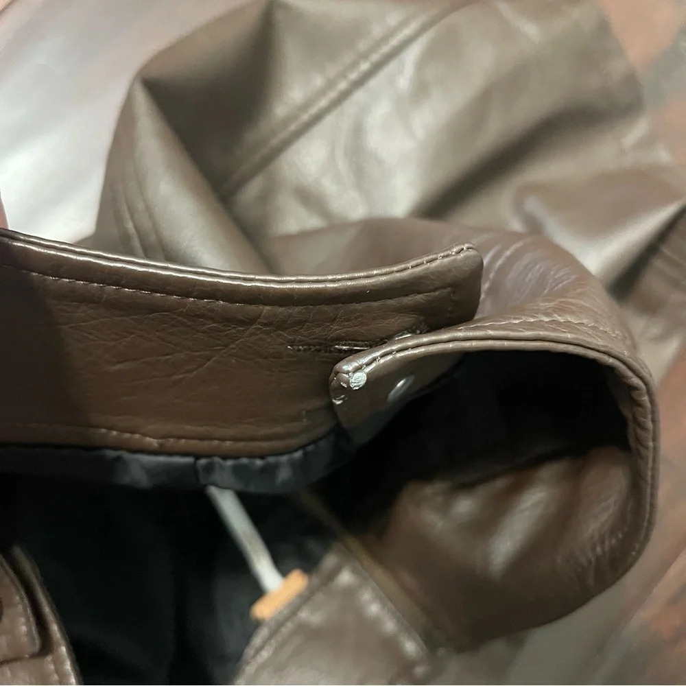 Free People Faux Leather Mini Skirt Brown Women’s Size 12 Boho Zip Closure - Picture 8 of 10